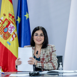 La ministra de Sanidad, Carolina Darias, en una rueda de prensa para informar de los asuntos tratados en el Consejo Interterritorial del Sistema Nacional de Salud, en la Moncloa, a 26 de enero de 2022, en Madrid.
