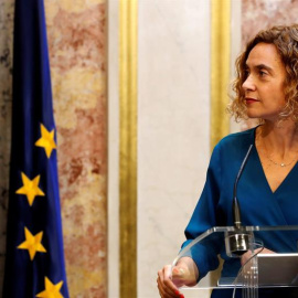 La presidenta del Congreso, Meritxell Batet, durante la rueda de prensa ofrecida este miércoles en el Congreso