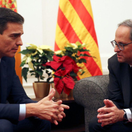Pedro Sánchez i Quim Torra a la reunió que han mantingut al Palau de Pedralbes.