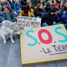 Manifestantes de Fridays For Future en una concentración frente al Congreso de los Diputados en Madrid./ REUTERS