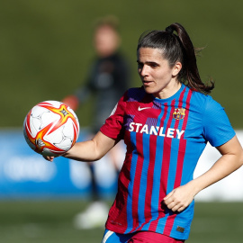 Andrea Pereira of FC Barcelona in action during the spanish women league, Primera Iberdrola, football match played between Real Madrid and FC Barcelona at Alfredo di Stefano stadium on December 12, 2021, in Valdebebas, Madrid, Spain.