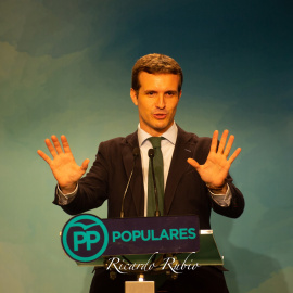 Pablo Casado, en la sede del PP. EUROPA PRESS