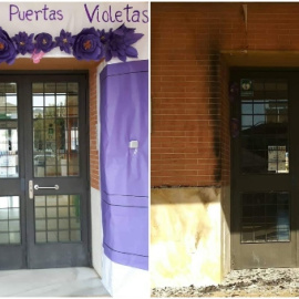 Mural del IES Antonio de Ulloa antes y después de ser quemado. / Twitter de Consejería Educación y Deporte