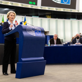 03/05/2022. La presidente de la Comisión Europea, Úrsula Von der Layen, durante un pleno del Parlamento Europeo, a 6 de abril de 2022 en Estrasburgo (Francia).