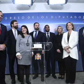 El presidente de Vox, Santiago Abascal, en el Congreso de los Diputados. EUROPA PRESS
