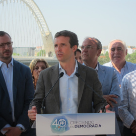 El presidente del PP, Pablo Casado, durante un acto de partido en Mérida./EUROPA PRESS