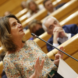 La vicepresidenta tercera y ministra para la Transición Ecológica, Teresa Ribera, durante la sesión de control al Gobierno en el Senado.