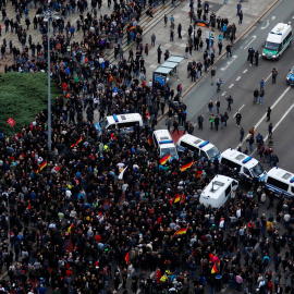 Vista aérea de las protestas de neonazis en Chemnitz, Alemania. REUTERS/Hannibal Hanschkle