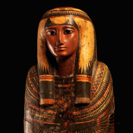 Este es el Sarcófago de Sha-Amun-en-su, que data del año 750 a.C. y con el que fue agasajado Pedro II durante su segunda visita al país del Nilo en 1876.- Museo UFRJ