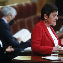 28/04/2022.- La portavoz de EH Bildu, Mertxe Aizpurua, interviene en el pleno celebrado este jueves en el Congreso. EFE/Juan Carlos Hidalgo