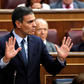 El presidente del Gobierno en funciones, Pedro Sánchez, durante el debate de su investidura fallida del pasado julio. EFE