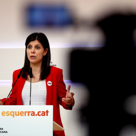 La portavoz de ERC, Marta Vilalta, durante una rueda en la sede de la formación, en Barcelona. EFE/Toni Albir