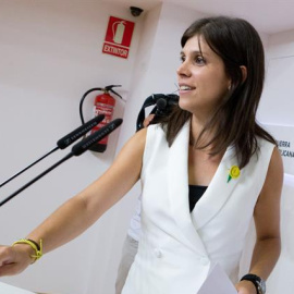 La portaveu d'ERC, Marta Vilalta, durant la roda de premsa que ha oferit després de la reunió de la Permanent Nacional d'ERC. EFE/ Enric Fontcuberta.