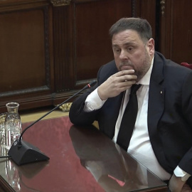 Declaración de Oriol Junqueras durante el juicio del procés en la Sala de Plenos del Tribunal Supremo, el 14 de febrero de 2019.  SEÑAL DE TELEVISIÓN DEL TRIBUNAL SUPREMO