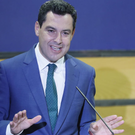 El presidente de la Junta de Andalucía y candidato del PP a la reelección, Juanma Moreno, el 18 de mayo de 2022