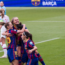 Jugadoras del Barça durante un partido a 2 de mayo de 2022.