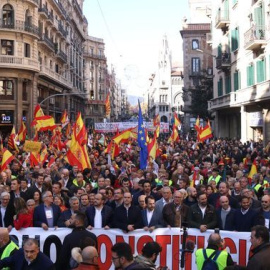 La capçalera de la manifestació convocada per la plataforma Catalunya Suma. CCMA