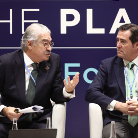 El consejero delegado de Endesa, José Bogas, junto al presidente de CEOE, Antonio Garamendi, durante su itnervención en el panel 'Transición Justa', en la Cumbre del Clima (COP25) en Madrid. E.P./Eduardo Parra