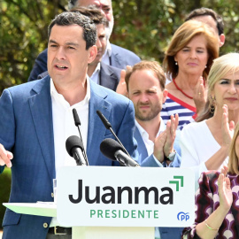 El presidente del Partido Popular de Andalucía, Juanma Moreno, en el acto de presentación de los 109 candidatos del PP de Andalucía para las elecciones autonómicas del 19 de junio.