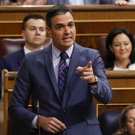 El jefe del Ejecutivo, Pedro Sánchez, interviene en la sesión de control al Gobierno celebrada el pasado miércoles 25 en el Congreso.
