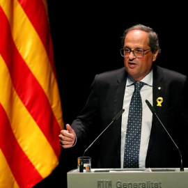 El presidente de la Generalitat, Quim Torra, pronuncia la conferencia con el título "Nuestro momento” hoy en el Teatro Nacional de Cataluña, en Barcelona. EFE/ Alejandro García