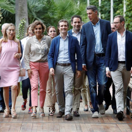 El presidente del PP, Pablo Casado, a su llegada a la Junta Directiva Nacional en Barcelona.EFE/Toni Albir
