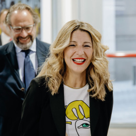 La vicepresidenta segunda del Gobierno y ministra de Trabajo, Yolanda Díaz, a su llegada a un foro sobre el futuro del trabajo, en Espacio Rastro, a 19 de mayo de 2022, en Madrid (España). -