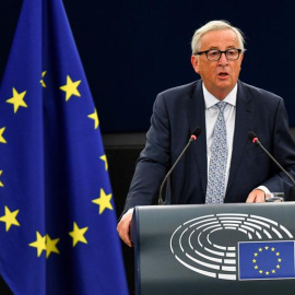 El presidente de la Comisión Europea (CE), Jean-Claude Juncker, durante su discurso del Estado de la Unión ante el pleno de la Eurocámara. - EFE