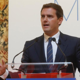 13/9/2018.-El presidente de Ciudadanos, Albert Rivera, durante su intervención en una conferencia con empresarios madrileños organizada por Madrid Foro Empresarial. EFE/Fernando Alvarado