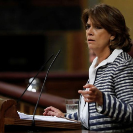 12/09/2018.- La ministra de Justicia, Dolores Delgado, durante su intervención hoy en la sesión de control al Gobierno en el Congreso de los Diputados. EFE/Juan Carlos Hidalgo