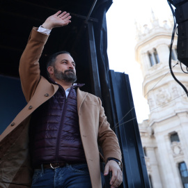 El líder de Vox, Santiago Abascal, durante la concentración 'España Existe' en Madrid. / EFE