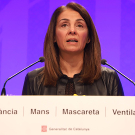 La consellera de la Presidència i portaveu del Govern, Meritxell Budó, en la roda de premsa d'aquest dimarts.