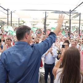 11/06/2022 El secretario general del PSOE y presidente del Gobierno, Pedro Sánchez, junto al candidato a la Presidencia de la Junta de Andalucía, Juan Espadas, en el acto electoral de campaña en Cártamar (Málaga)