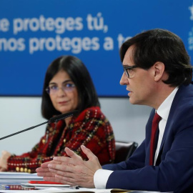 Los ministros de Sanidad y Política Territorial, Salvador Illa y Carolina Darias, respectivamente, comparecen en rueda de prensa este viernes tras la reunión del Comité de seguimiento del coronavirus.