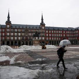 Lluvia en Plaza Mayor de Madrid