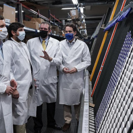 El presidente del PP, Pablo Casado, junto al presidente murciano López Miras y el secretario general del PP, Teodoro García Egea.