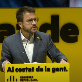 El vicepresident amb funcions de president de la Generalitat, Pere Aragonès, durant l'acte d'inici de campanya d'ERC.