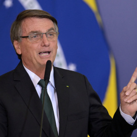 21/06/2022 - Imagen del presidente de Brasil, Jair Bolsonaro, pronunciando un discurso durante la firma de un acuerdo con Google, el 20 de junio de 2022 en el Palacio de Planalto, Brasilia, (Brasil).
