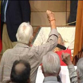 Adios con el puño en alto