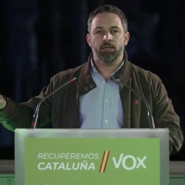 El presidente de Vox, Santiago Abascal, durante el mitin difundido ayer a través de las redes sociales