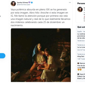 El tweet de Sandra Gómez el pasado 26 de diciembre.