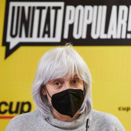 La candidata de la CUP en las pasadas elecciones catalanas, Dolors Sabater, durante la rueda de prensa ofrecida este martes.
