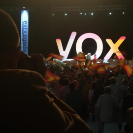 Acto convocado por Vox en el Palacio de Vistalegre de Madrid, con el objetivo de llenar el recinto de banderas de España y exigir la convocatoria de elecciones anticipadas. E.P.