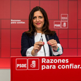 La portavoz del comité electoral del PSOE, Esther Peña, durante la rueda de prensa tras la reunión constitutiva del Comité Electoral, en la sede del PSOE de Ferraz en Madrid. EFE/Rodrigo Jimenez