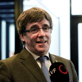 Puigdemont durante la conferencia. EFE
