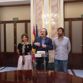Los diputados de En Marea en el Congreso Yolanda Díaz, Miguel Anxo Fernán Vello y Antón Gómez-Reino. E.P.
