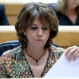 La ministra de Justicia, Dolores Delgado, durante la sesión de control al Gobierno en el Pleno del Senado. EFE/ Zipi