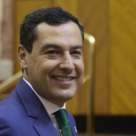 El presidente de la Junta de Andalucía, Juanma Moreno, esta tarde.