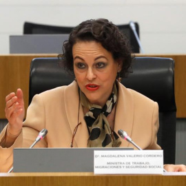 23/10/2018.- La ministra de Trabajo, Migraciones y Seguridad Social, Magdalena Valerio, durante la inauguración de la jornada “40 años de la Constitución Española. Balance y retos de futuro de la gestión de las relaciones laborales y de la solució