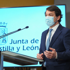 El presidente de la Junta de Castilla y León, Alfonso Fernández Mañueco durante una rueda de prensa en Valladolid, Castilla y León (España), a 11 de marzo de 2021.